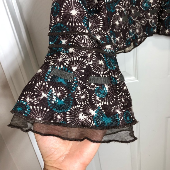 Ali miles Linen Long Sleeve 3 Buttons Brown Teal White Print Jacket 10 - Picture 5 of 15